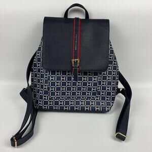 Tommy Hilfiger Backpack Purse Bag Navy Blue Red Tote Shoulder Snap Y2K Mosaic